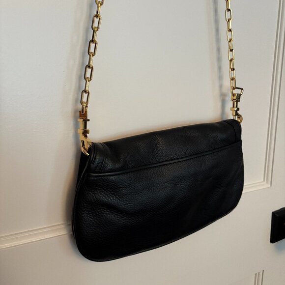 TORY BURCH Black Leather Amanda Logo Clutch Crossbody Chain Bag - Picture 7 of 13